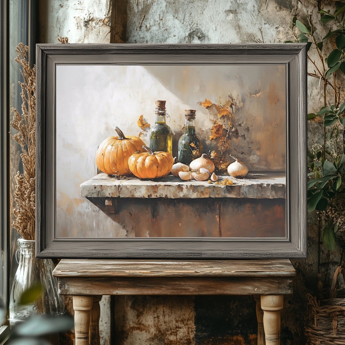 Rustic Still Life with Pumpkins Wall Art Print - Cozy Autumn Kitchen Decor, Vintage Farmhouse Print - Everything Pixel