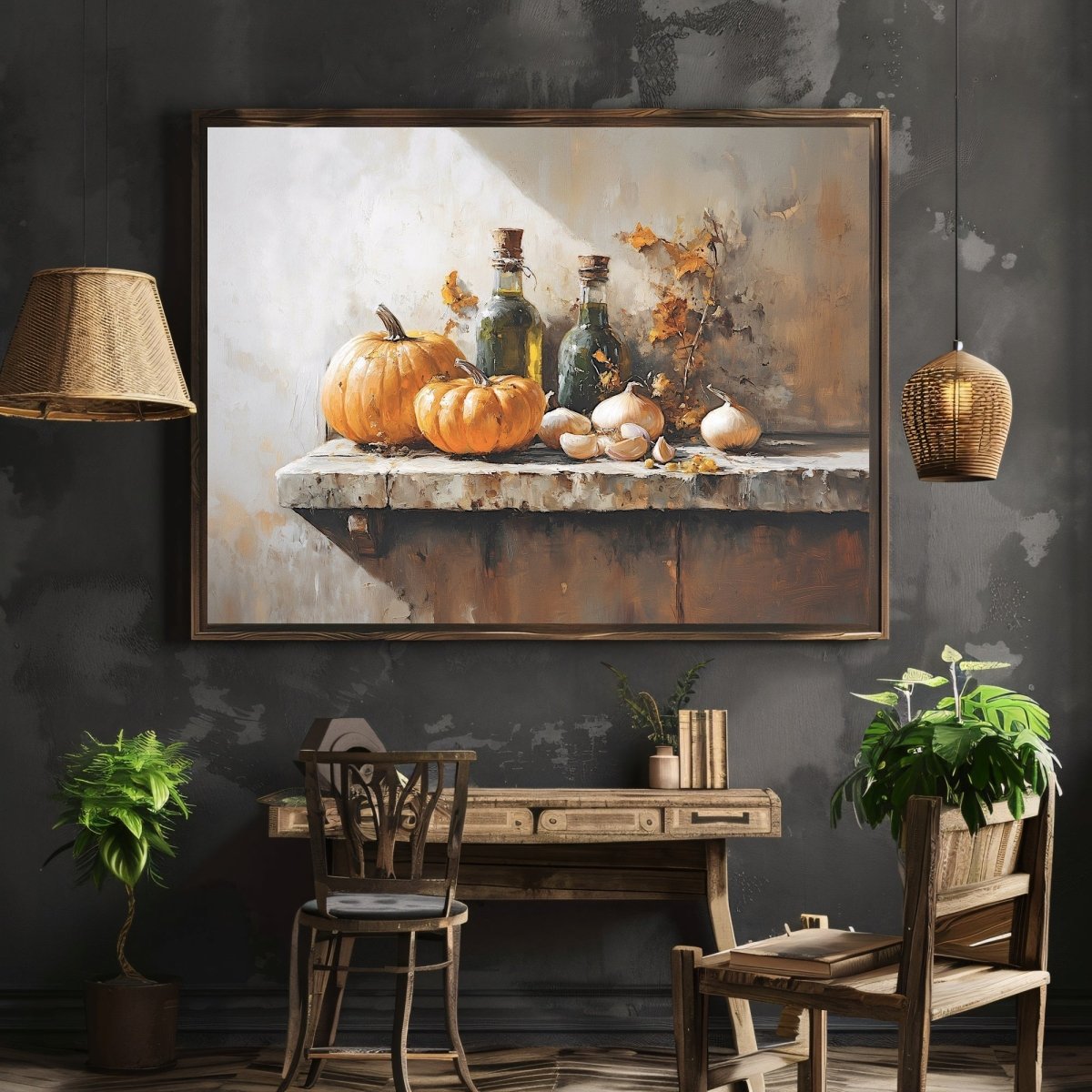 Rustic Still Life with Pumpkins Wall Art Print - Cozy Autumn Kitchen Decor, Vintage Farmhouse Print - Everything Pixel