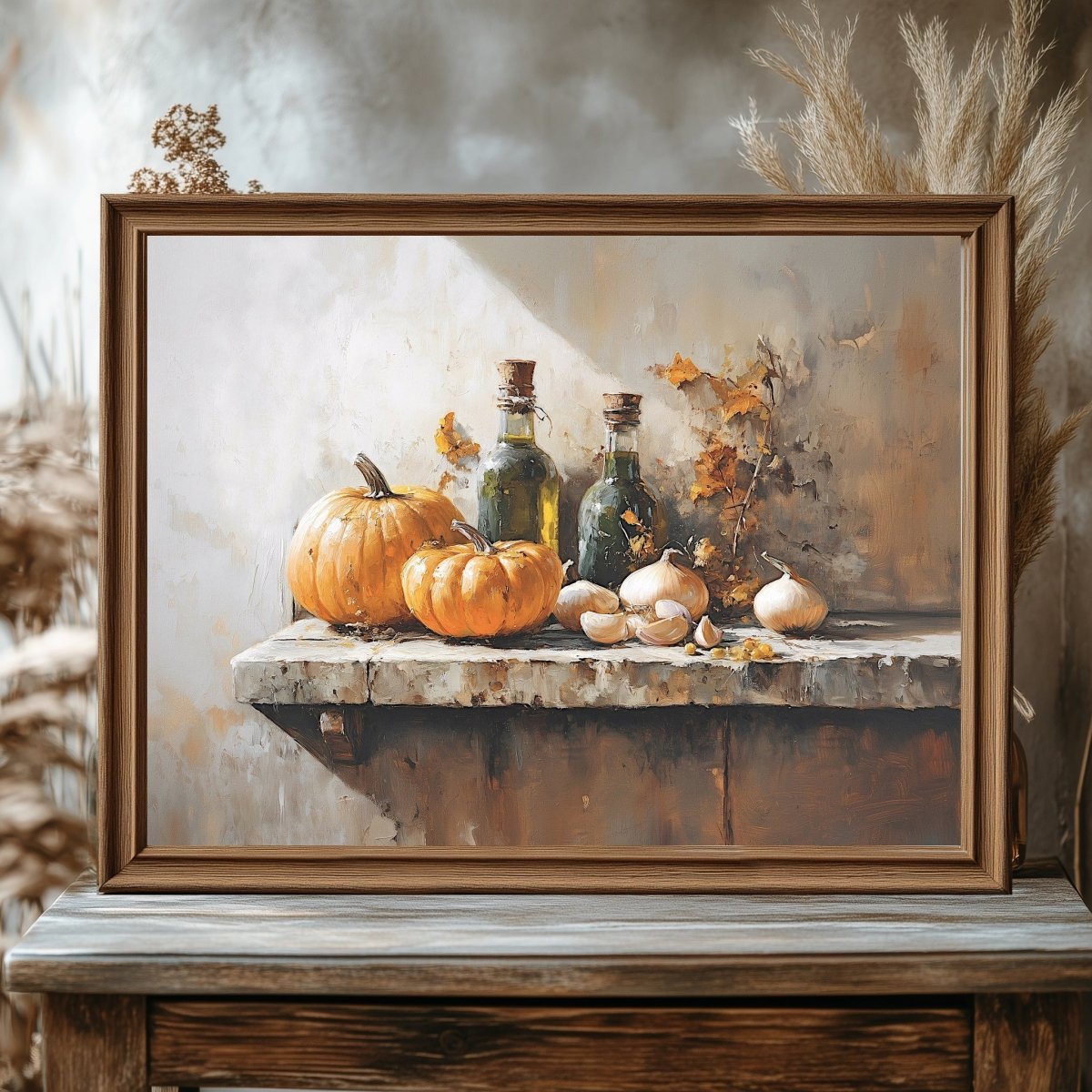 Rustic Still Life with Pumpkins Wall Art Print - Cozy Autumn Kitchen Decor, Vintage Farmhouse Print - Everything Pixel
