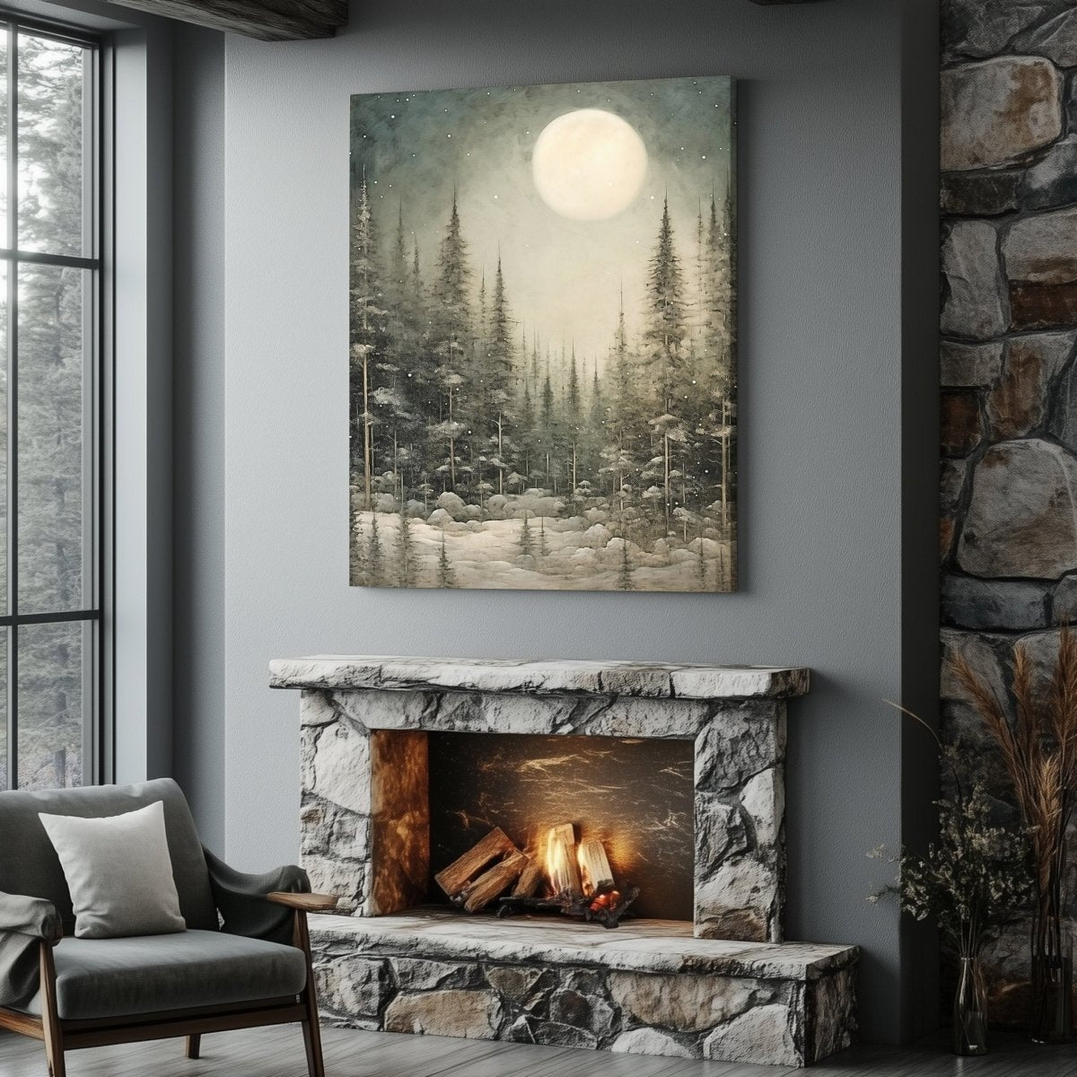 Silent Winter Night Canvas Print - Rustic Holiday Wall Art, Cottagecore Christmas Decor - Everything Pixel