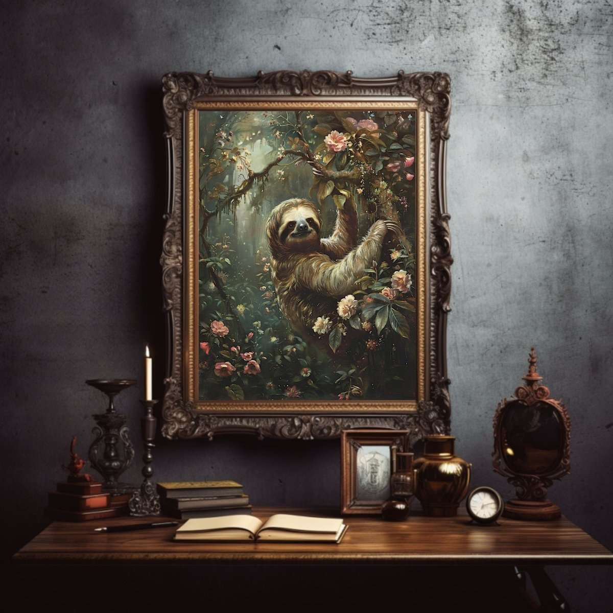 Sloth in Dark Jungle Painting - Gothic Wall Art - Everything Pixel