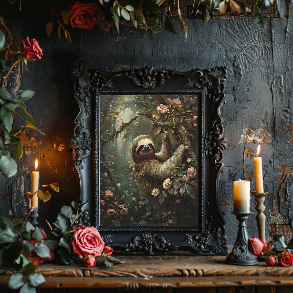 Sloth in Dark Jungle Painting - Gothic Wall Art - Everything Pixel