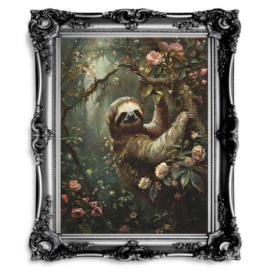 Sloth in Dark Jungle Painting - Gothic Wall Art - Everything Pixel