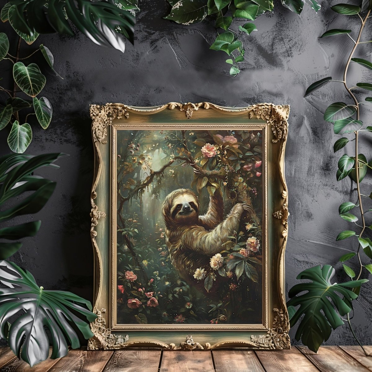 Sloth in Dark Jungle Painting - Gothic Wall Art - Everything Pixel