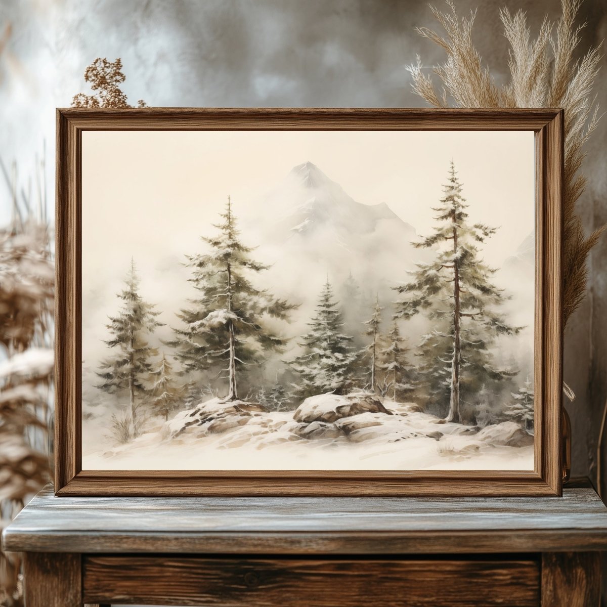 Snowy Alpine Forest Wall Art Vintage Winter Woodland Artwork Enchanting Farmhouse Christmas Print Alpine Winter Wonderland Paper Poster Print - Everything Pixel