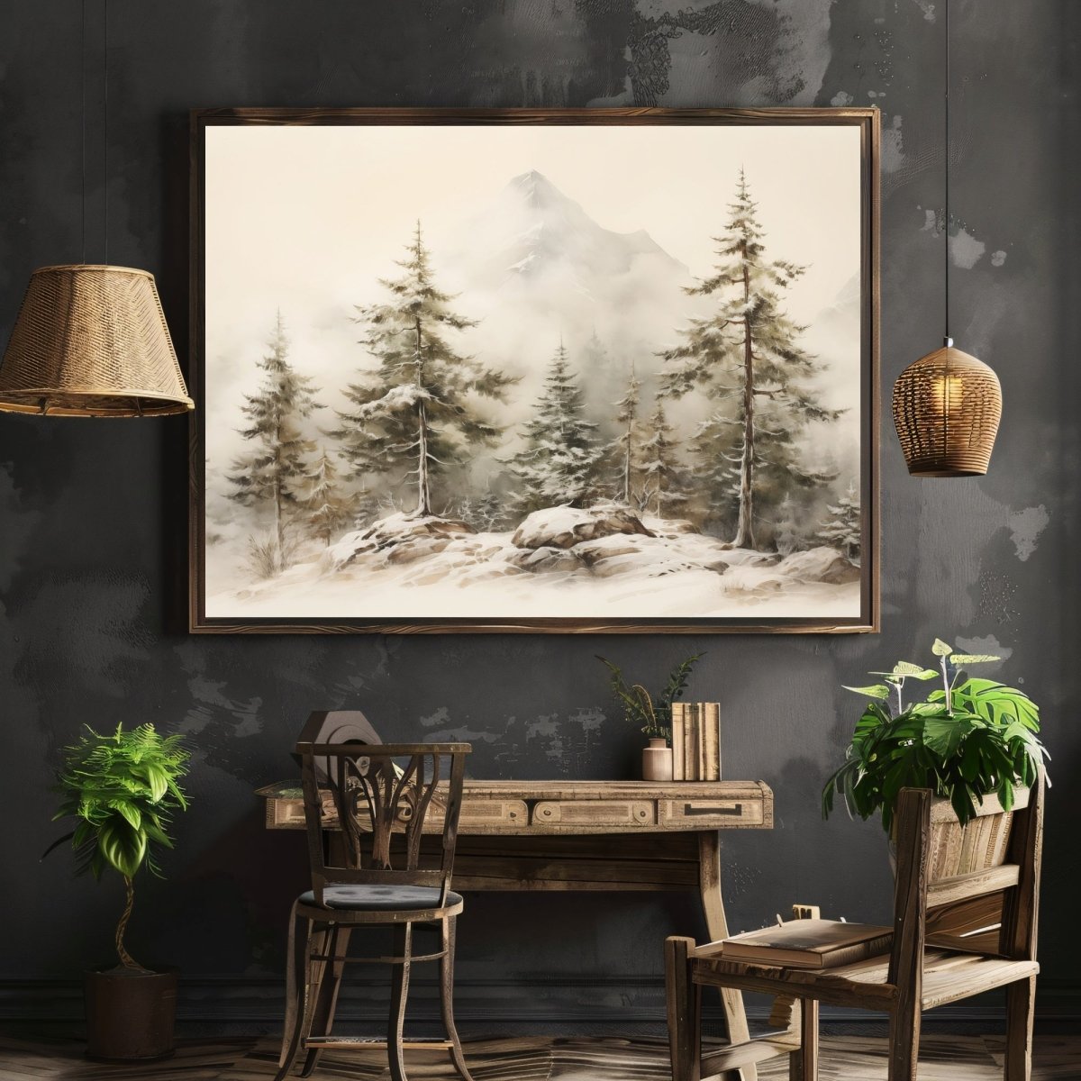 Snowy Alpine Forest Wall Art Vintage Winter Woodland Artwork Enchanting Farmhouse Christmas Print Alpine Winter Wonderland Paper Poster Print - Everything Pixel