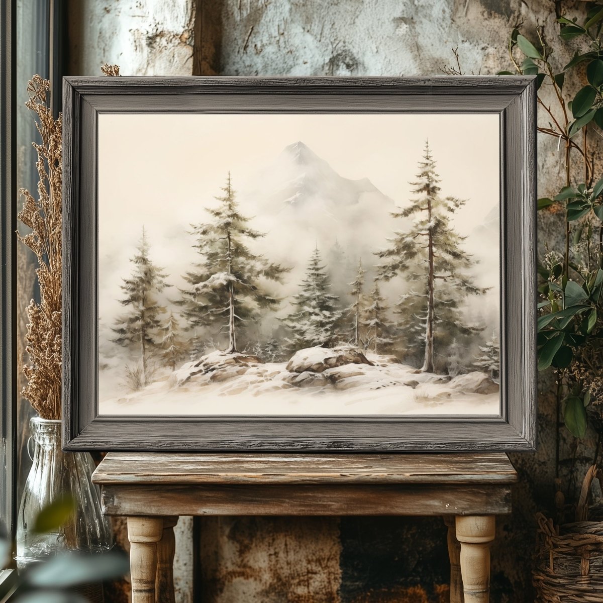 Snowy Alpine Forest Wall Art Vintage Winter Woodland Artwork Enchanting Farmhouse Christmas Print Alpine Winter Wonderland Paper Poster Print - Everything Pixel