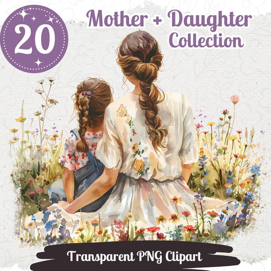 Soft Pastel Mother and Daughter Clipart - Mother's Day Collection - Everything Pixel