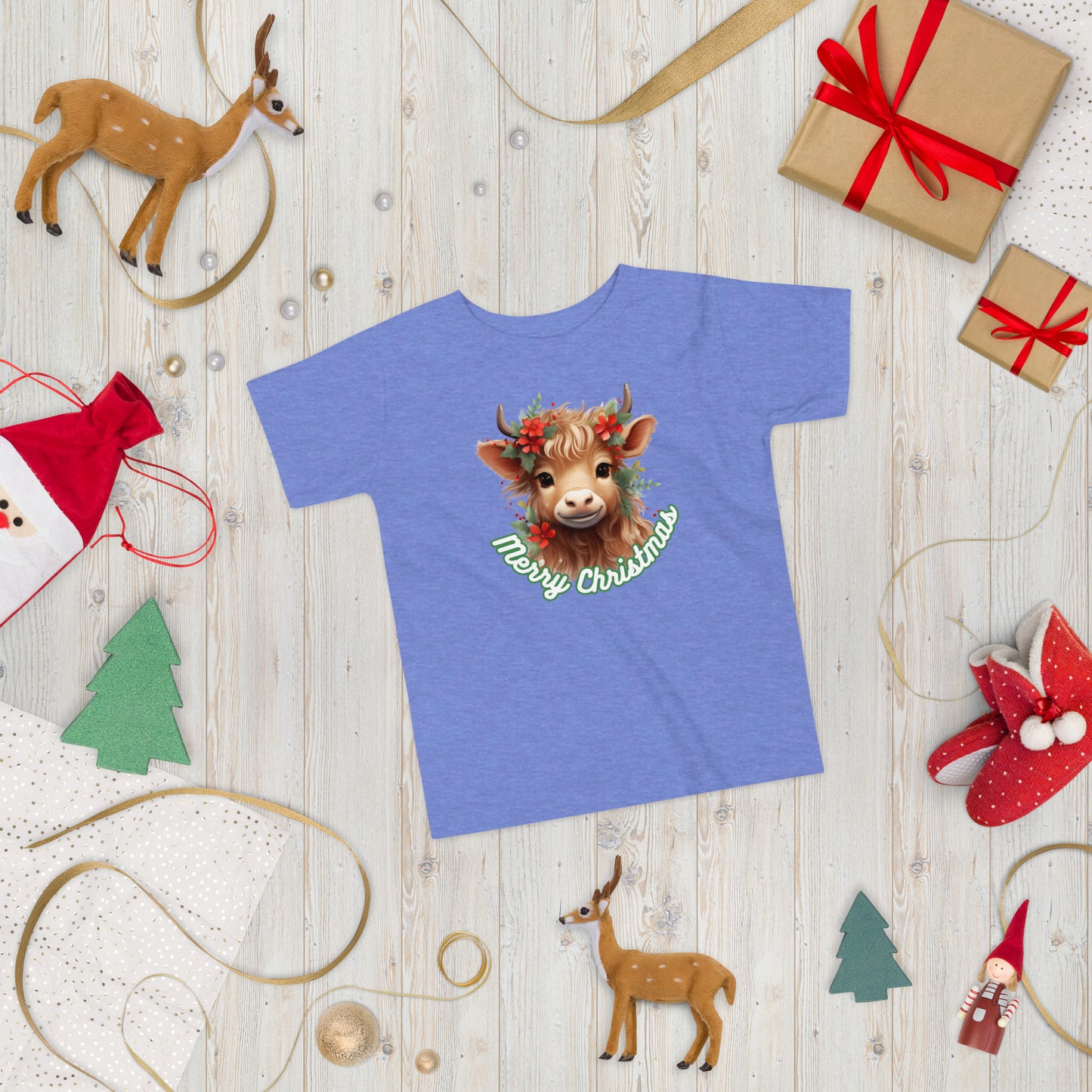 Christmas Highland Cow T-Shirt - High Quality Festive Family Children T-Shirt, Gift for Cow Lovers, Cute Christmas Shirt, Toddler Xmas Tee