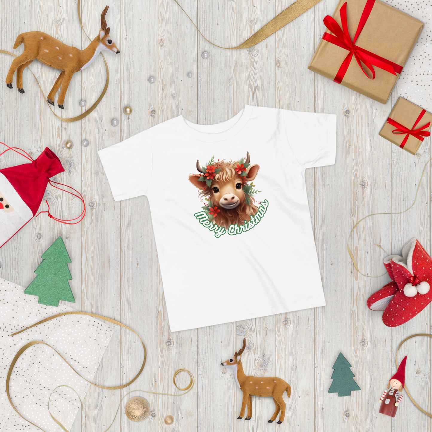 Christmas Highland Cow T-Shirt - High Quality Festive Family Children T-Shirt, Gift for Cow Lovers, Cute Christmas Shirt, Toddler Xmas Tee