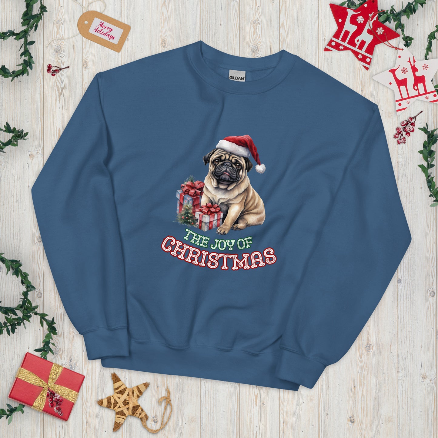 Christmas Pug Pullover - High Quality Festive Unisex Sweatshirt, Gift for Her, Gift for Doglovers, Funny Xmas Pullover, Cozy Sweatshirt