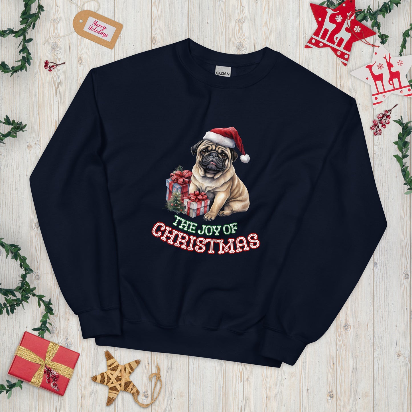 Christmas Pug Pullover - High Quality Festive Unisex Sweatshirt, Gift for Her, Gift for Doglovers, Funny Xmas Pullover, Cozy Sweatshirt