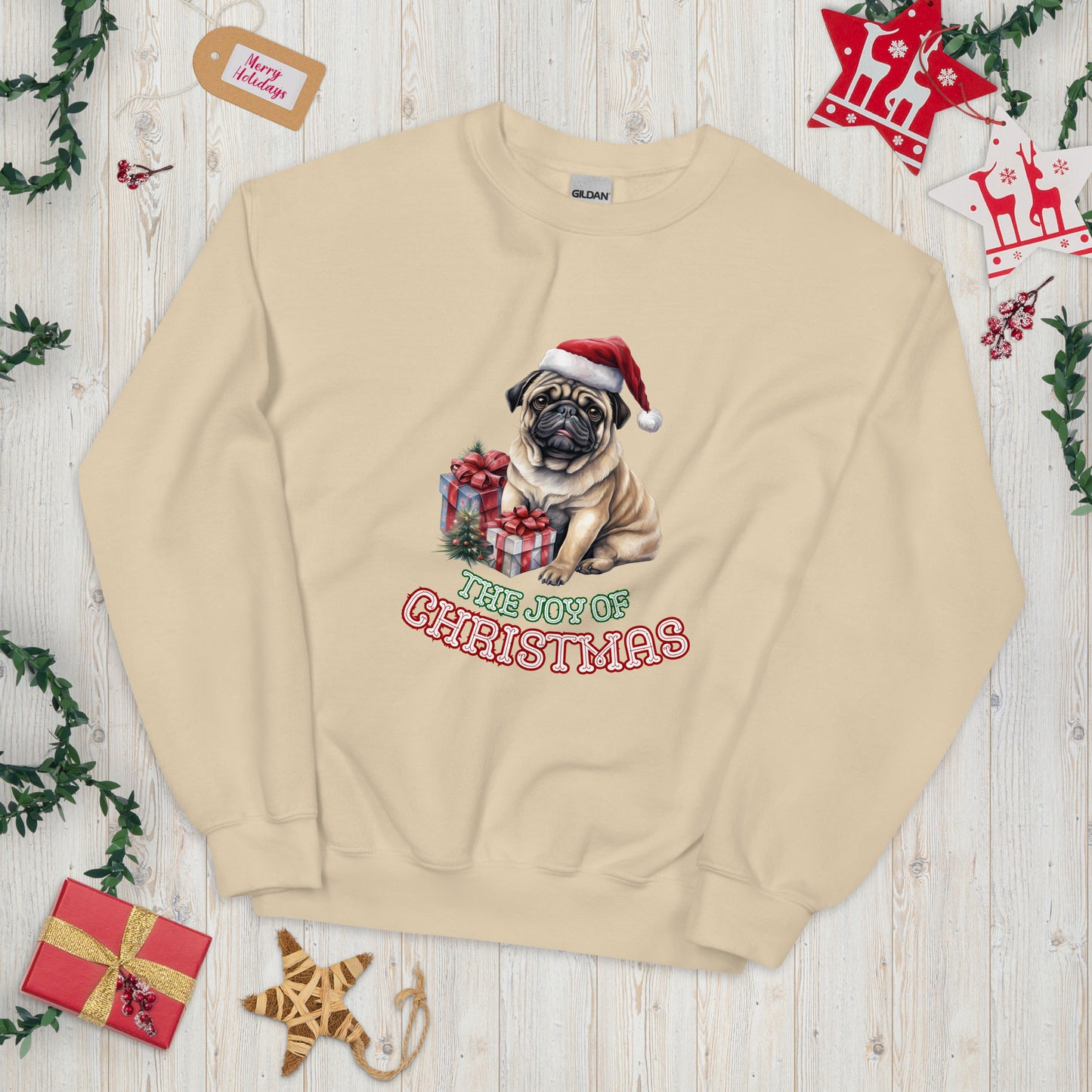 Christmas Pug Pullover - High Quality Festive Unisex Sweatshirt, Gift for Her, Gift for Doglovers, Funny Xmas Pullover, Cozy Sweatshirt