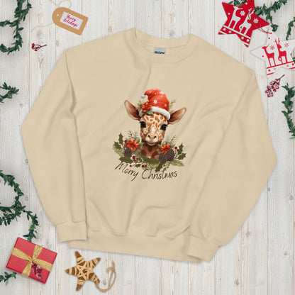 Christmas Giraffe Pullover - High Quality Festive Family Unisex Sweatshirt, Gift for Giraffe Lovers, Cute Christmas Shirt, Giraffe Santa Hat