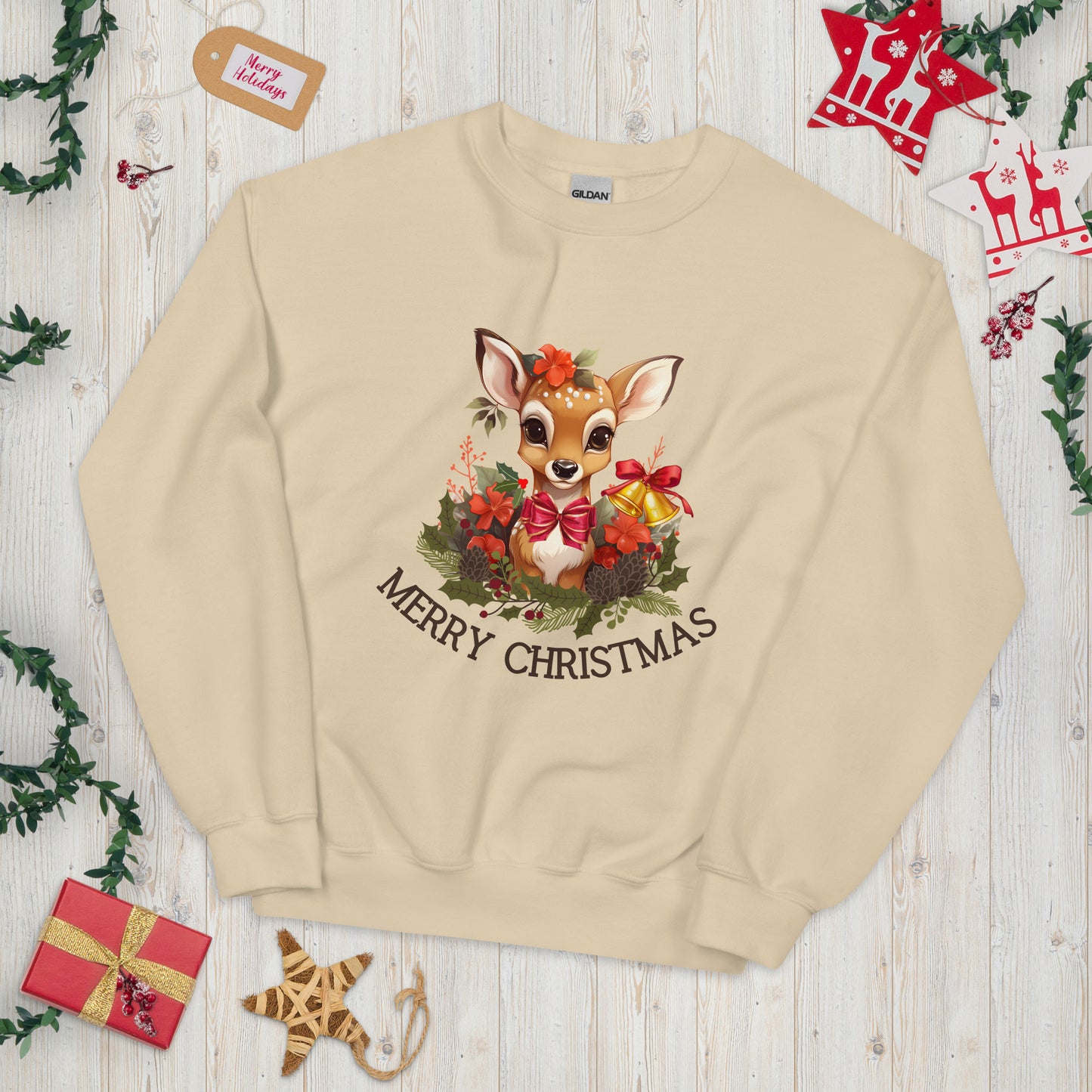 Christmas Deer Pullover - High Quality Festive Family Unisex Sweatshirt, Gift for Deer Lovers, Cute Christmas Shirt, Reindeer Sweater