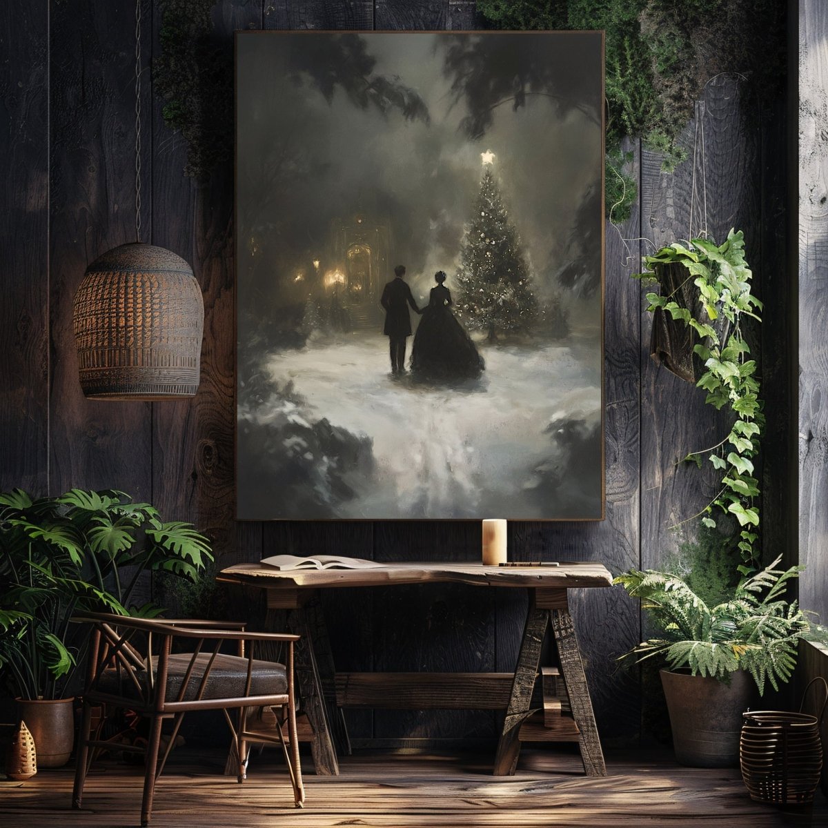 Victorian Christmas Wall Art Print - Vintage Christmas Tree Scene for Holiday Farmhouse Decor - Everything Pixel