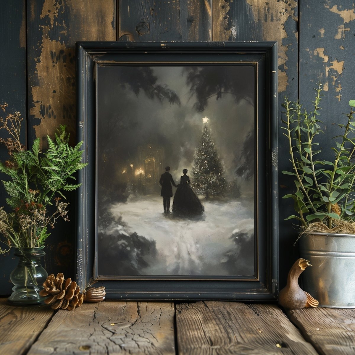 Victorian Christmas Wall Art Print - Vintage Christmas Tree Scene for Holiday Farmhouse Decor - Everything Pixel