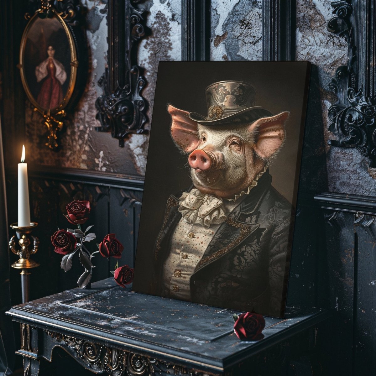 Victorian Pig Gentleman Canvas Print - Quirky Gothic Animal Portrait Art - Everything Pixel