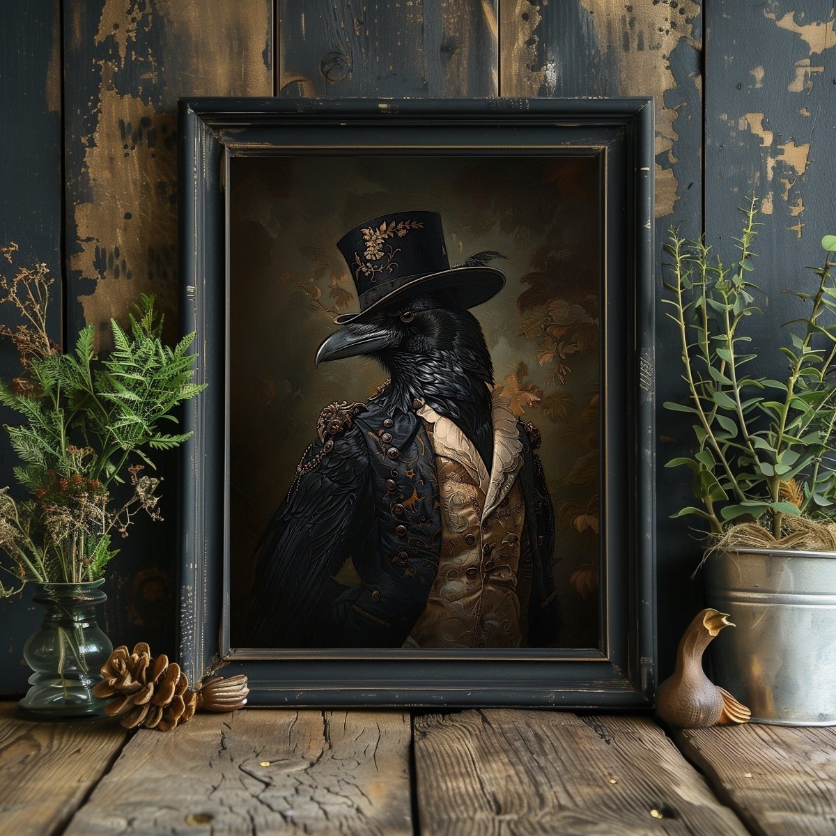 Victorian Raven Gentleman Wall Art Print - Quirky Gothic Animal Portrait Art - Everything Pixel