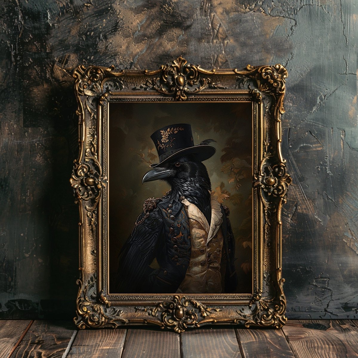 Victorian Raven Gentleman Wall Art Print - Quirky Gothic Animal Portrait Art - Everything Pixel