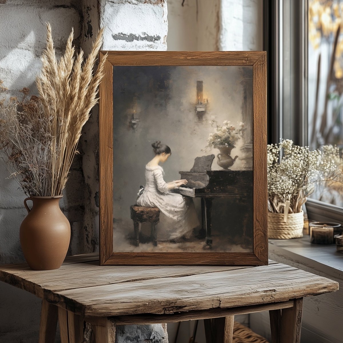 Victorian Woman Playing Piano Vintage Wall Art - Everything Pixel