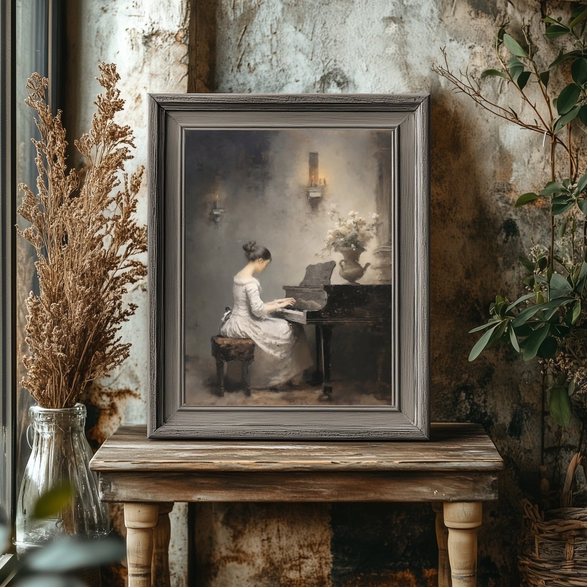 Victorian Woman Playing Piano Vintage Wall Art - Everything Pixel