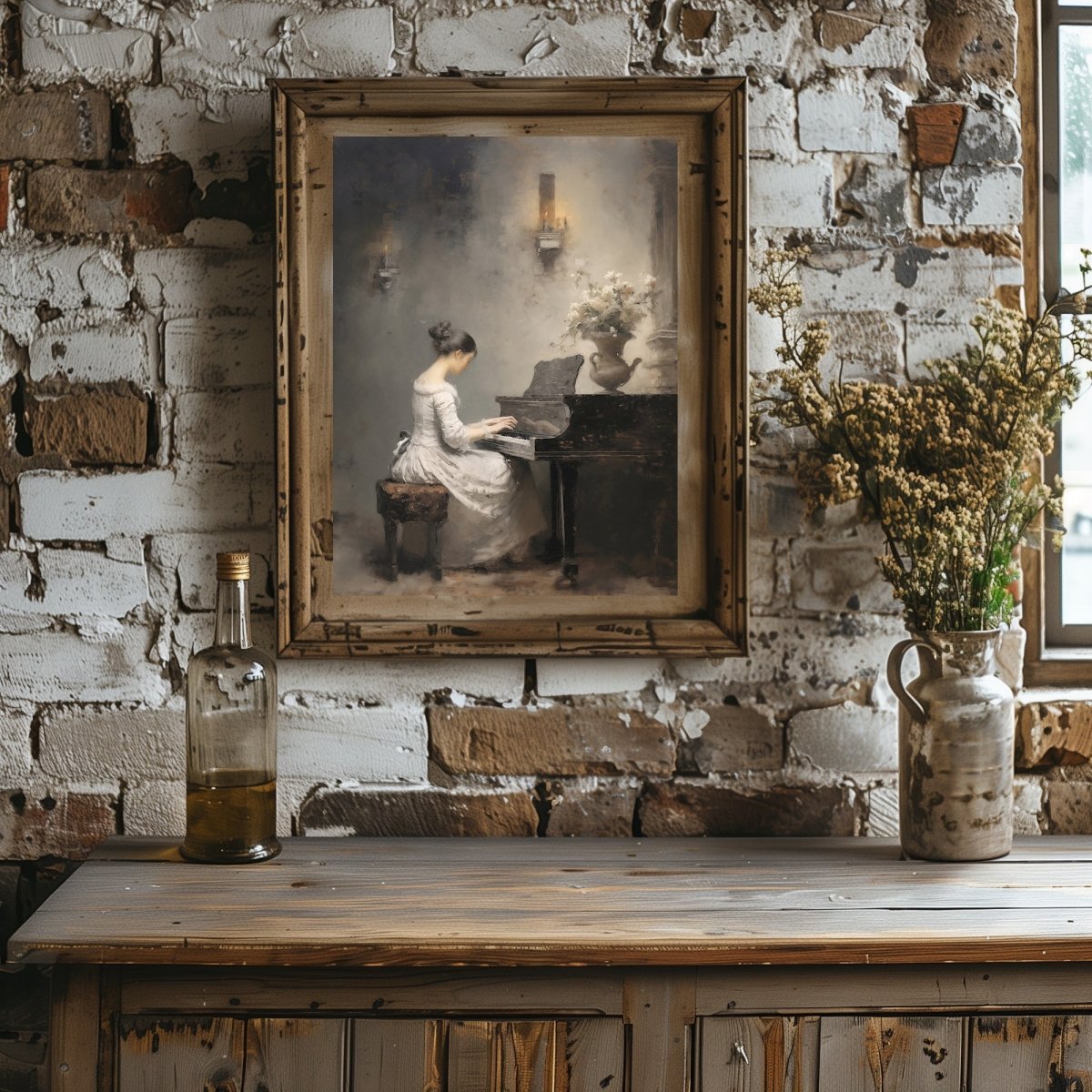 Victorian Woman Playing Piano Vintage Wall Art - Everything Pixel