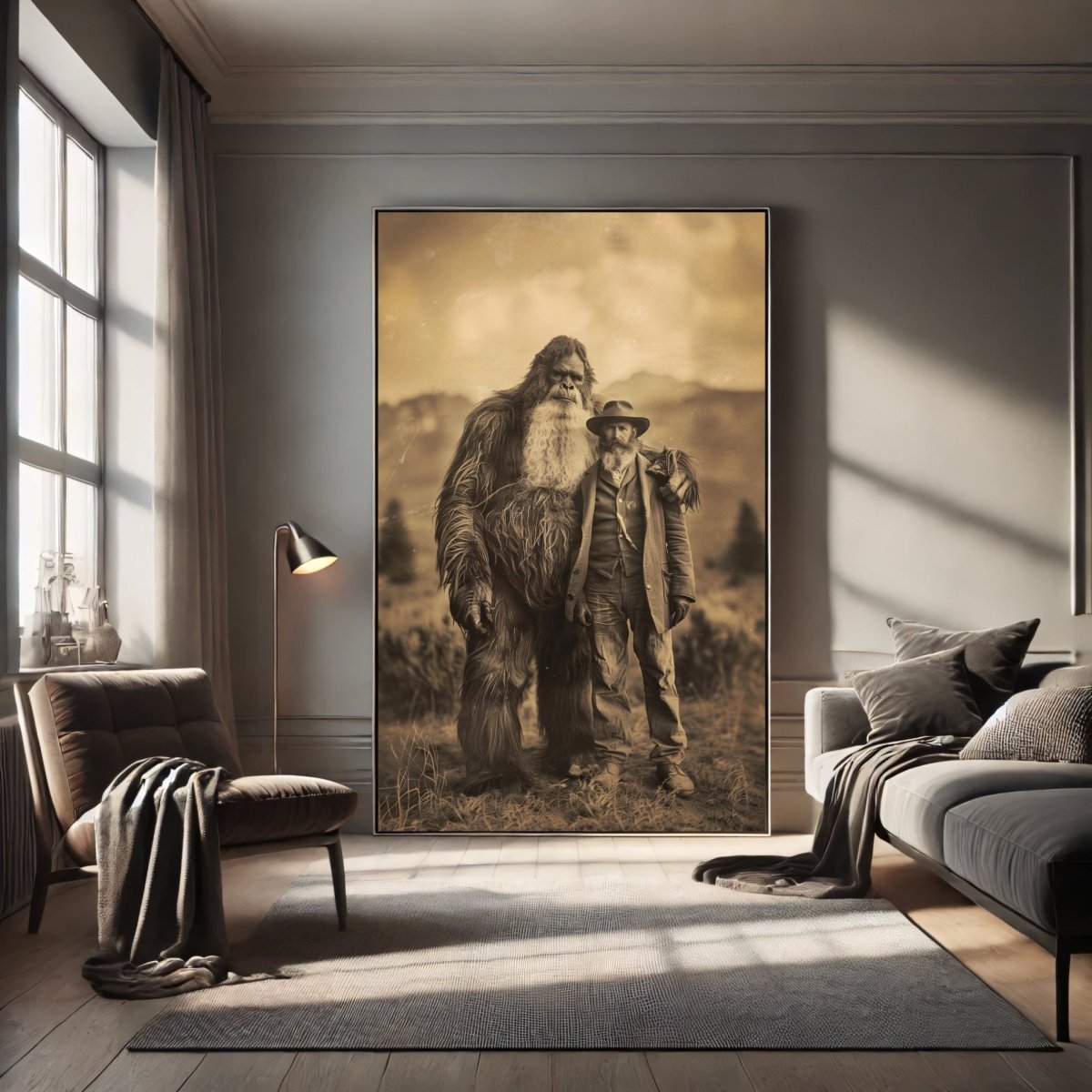 Vintage Bigfoot Explorer Wall Art – Customizable Funny Sasquatch Print - Everything Pixel
