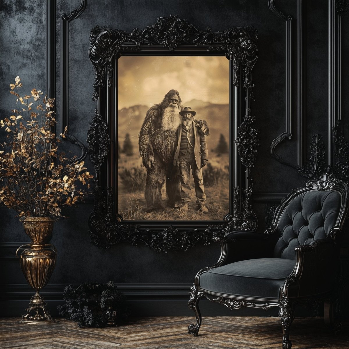 Vintage Bigfoot Explorer Wall Art – Customizable Funny Sasquatch Print - Everything Pixel