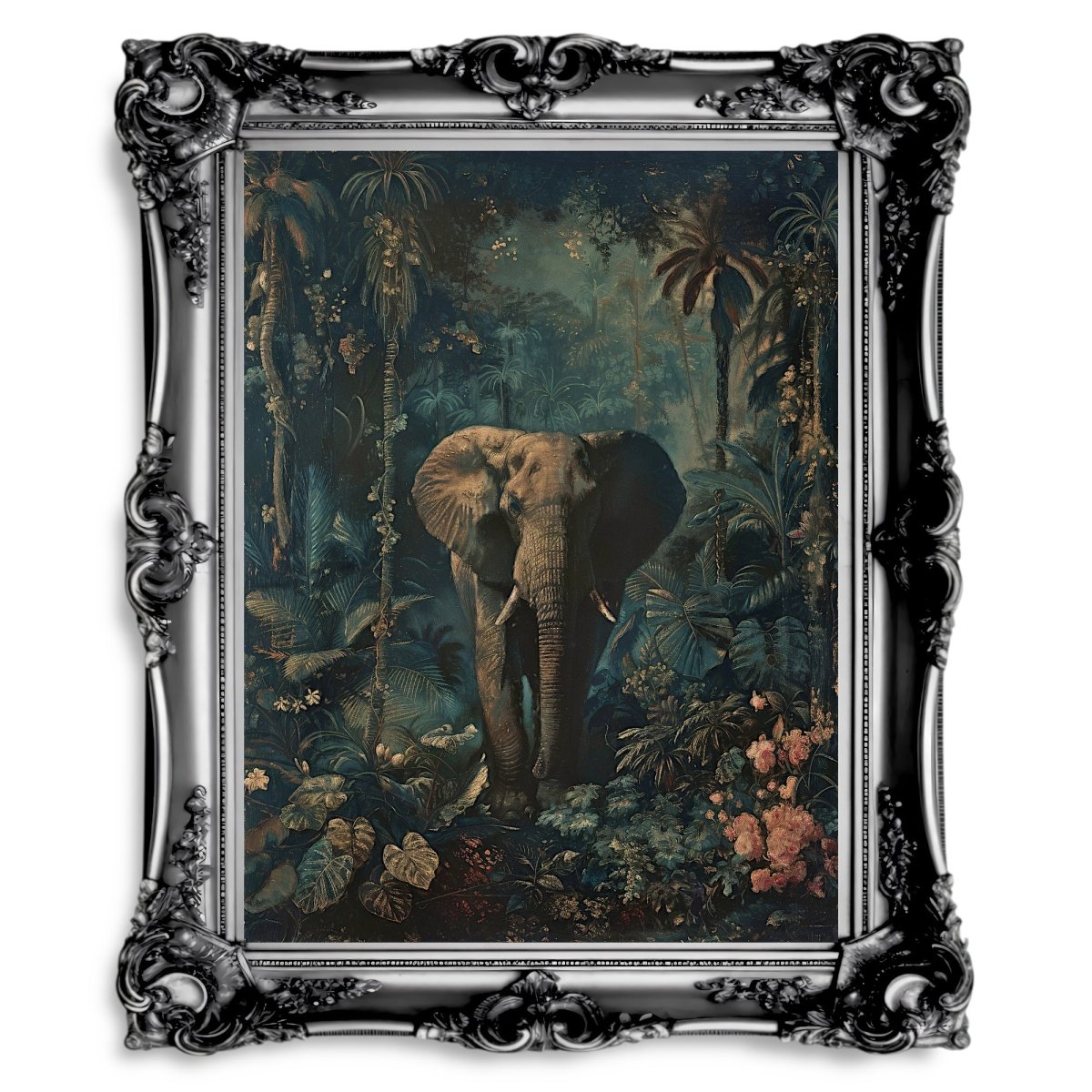 Vintage Elephant in Dark Jungle - Gothic Wall Art Print - Everything Pixel