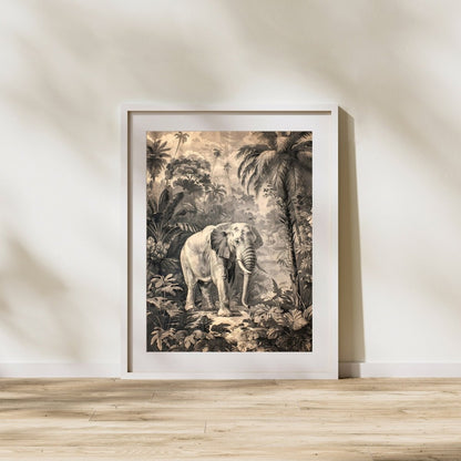Vintage Elephant in Jungle Wall Art Print - Everything Pixel
