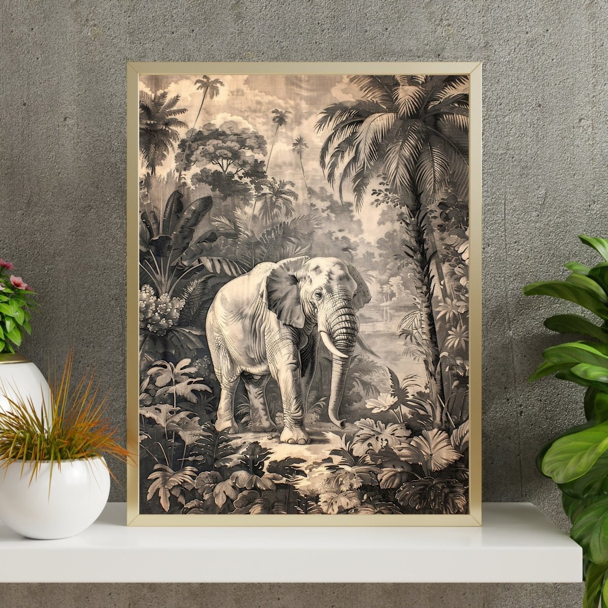Vintage Elephant in Jungle Wall Art Print - Everything Pixel