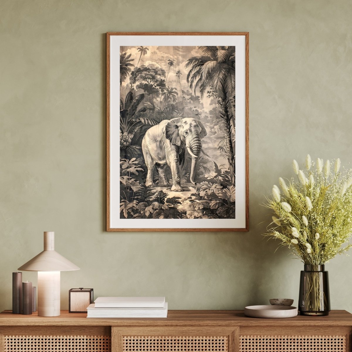 Vintage Elephant in Jungle Wall Art Print - Everything Pixel