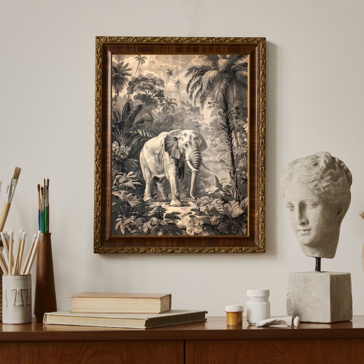 Vintage Elephant in Jungle Wall Art Print - Everything Pixel
