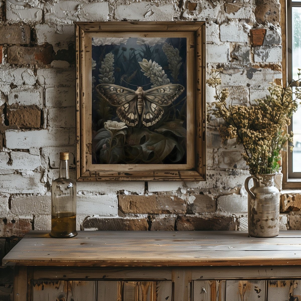 Vintage Moth Painting Wall Art Dark Academia Witchy Gothic Botanical Decor Dark Cottagecore Goblincore Goth Home Decor Paper Poster Prints - Everything Pixel