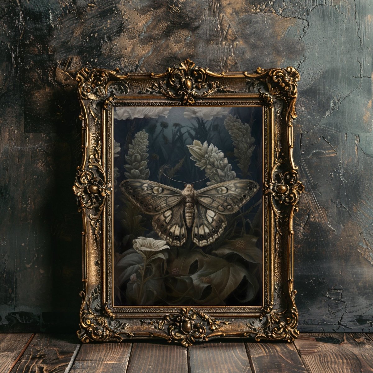 Vintage Moth Painting Wall Art Dark Academia Witchy Gothic Botanical Decor Dark Cottagecore Goblincore Goth Home Decor Paper Poster Prints - Everything Pixel
