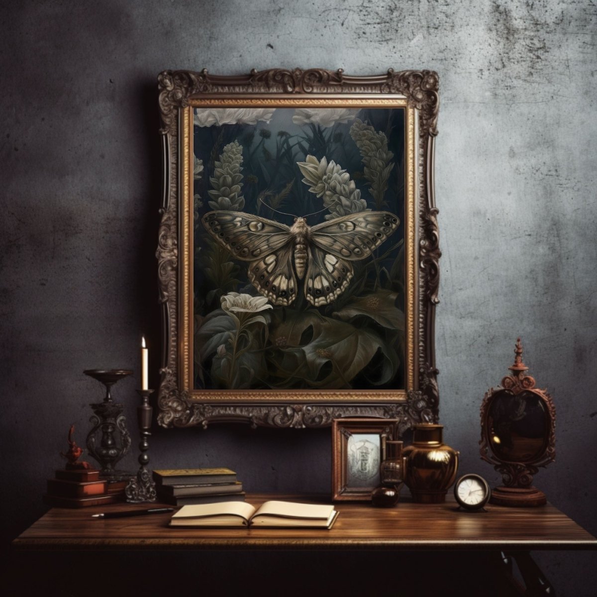 Vintage Moth Painting Wall Art Dark Academia Witchy Gothic Botanical Decor Dark Cottagecore Goblincore Goth Home Decor Paper Poster Prints - Everything Pixel