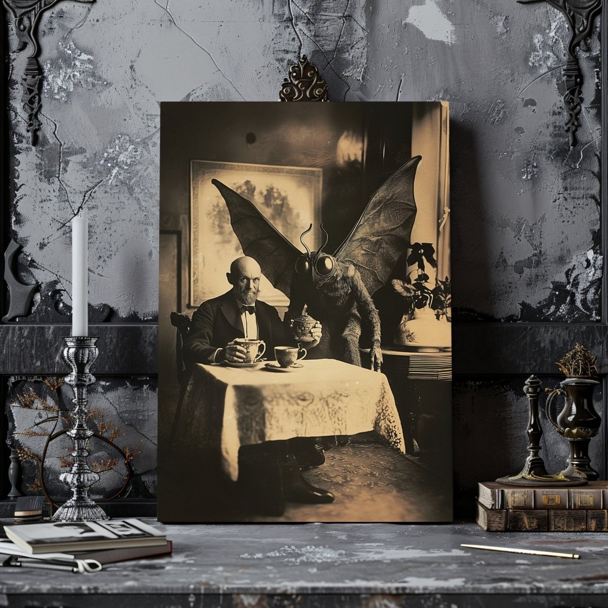 Vintage Mothman Canvas Print - Gothic Decor, Paranormal Folklore, Whimsical Bizarre, Victorian Photo - Everything Pixel