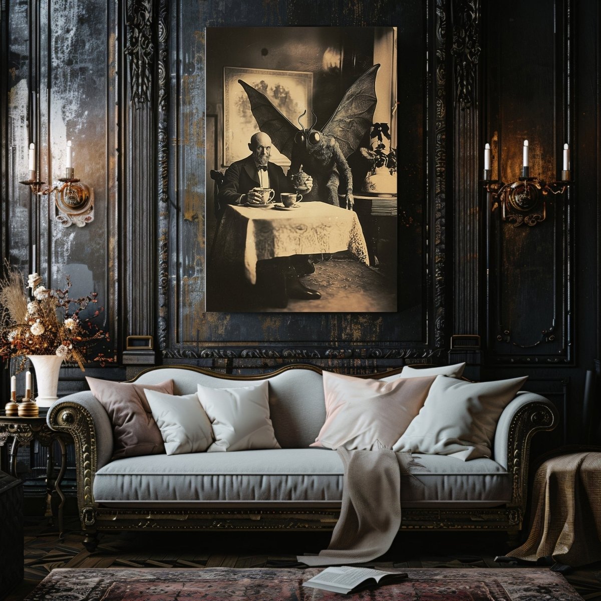 Vintage Mothman Canvas Print - Gothic Decor, Paranormal Folklore, Whimsical Bizarre, Victorian Photo - Everything Pixel