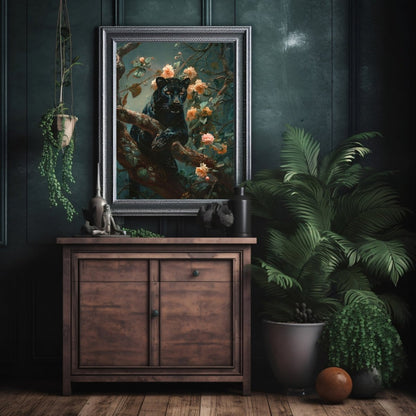 Vintage Panther in Dark Jungle - Gothic Wall Art Print - Everything Pixel