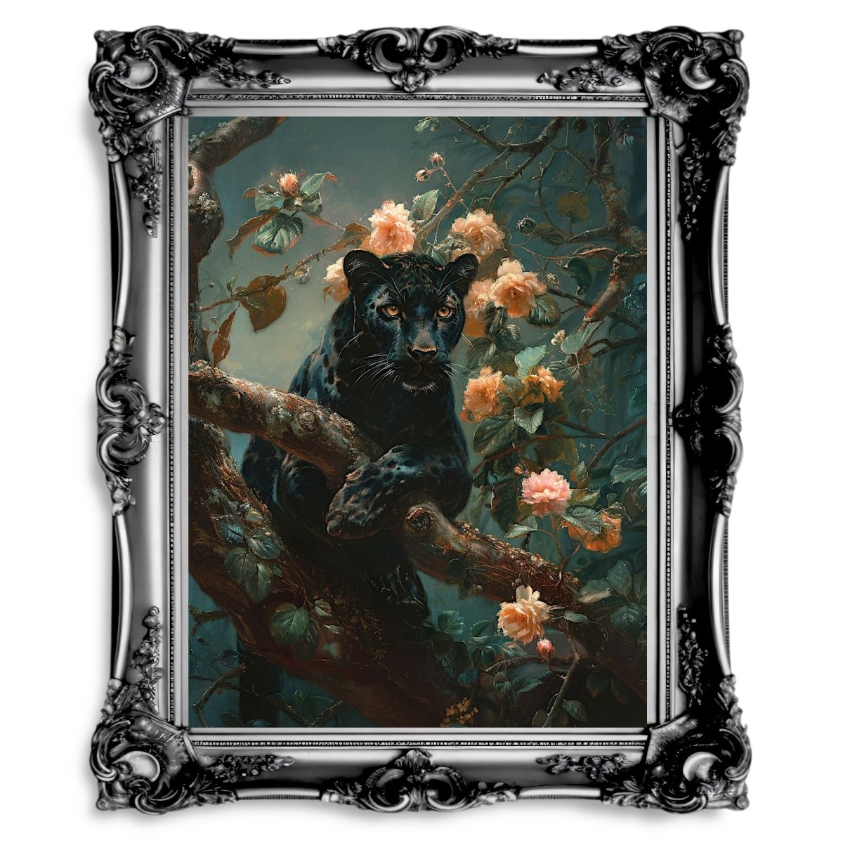 Vintage Panther in Dark Jungle - Gothic Wall Art Print - Everything Pixel