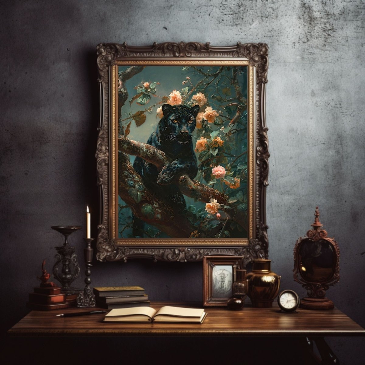 Vintage Panther in Dark Jungle - Gothic Wall Art Print - Everything Pixel
