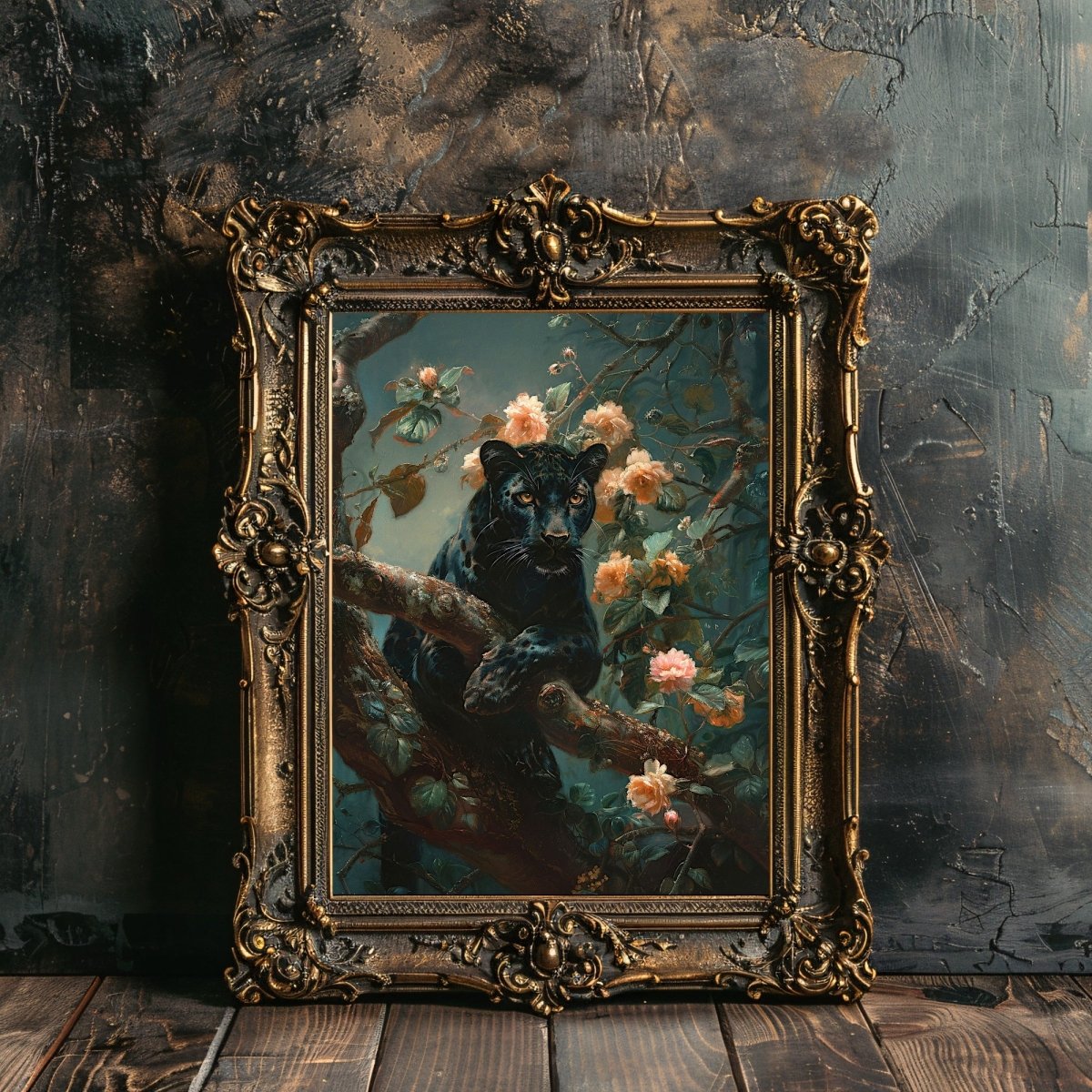 Vintage Panther in Dark Jungle - Gothic Wall Art Print - Everything Pixel