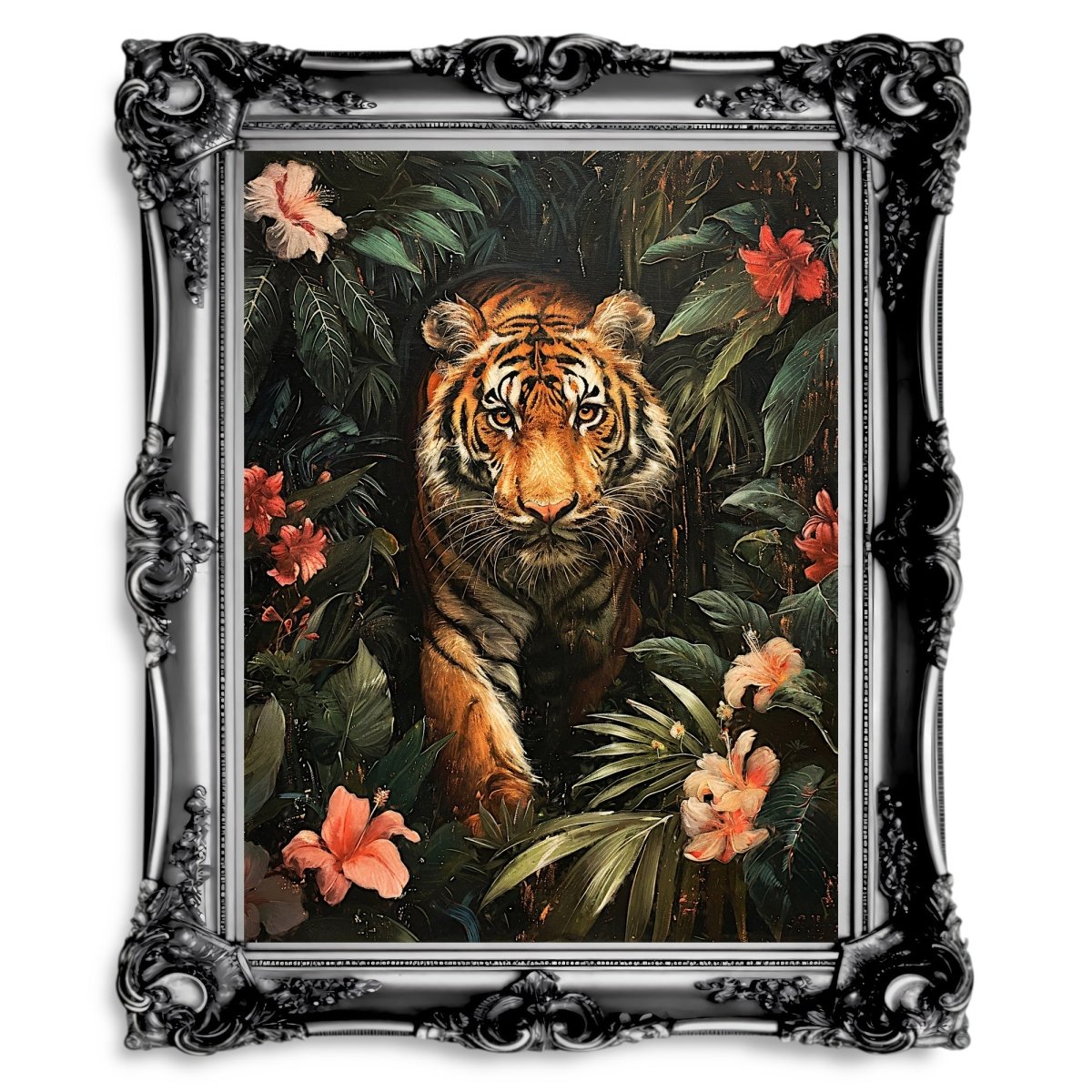 Vintage Tiger in Dark Jungle - Gothic Wall Art Print - Everything Pixel