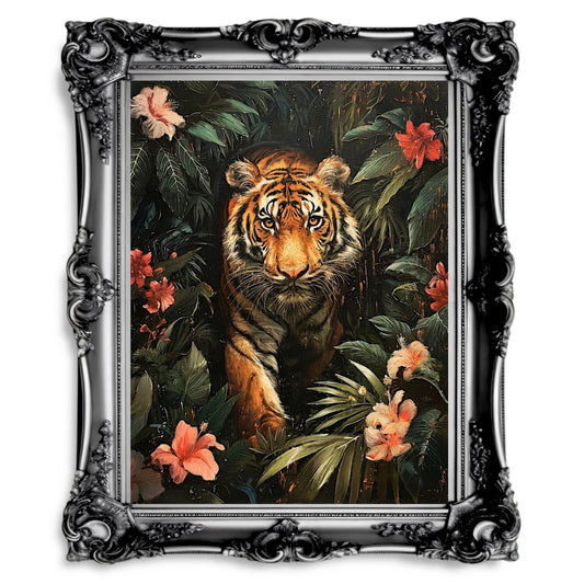 Vintage Tiger in Dark Jungle - Gothic Wall Art Print - Everything Pixel