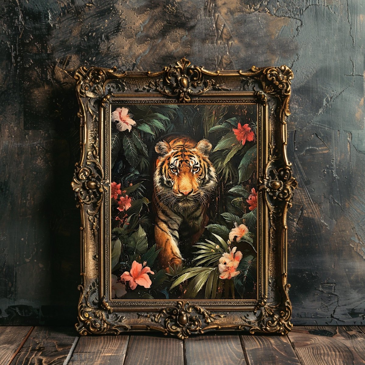 Vintage Tiger in Dark Jungle - Gothic Wall Art Print - Everything Pixel