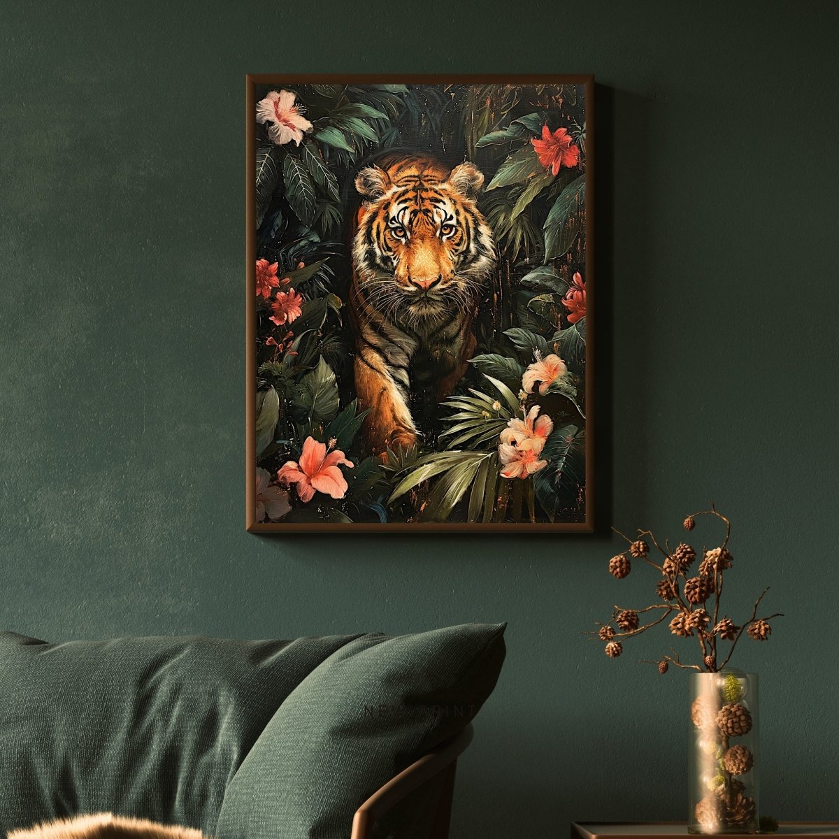 Vintage Tiger in Dark Jungle - Gothic Wall Art Print - Everything Pixel