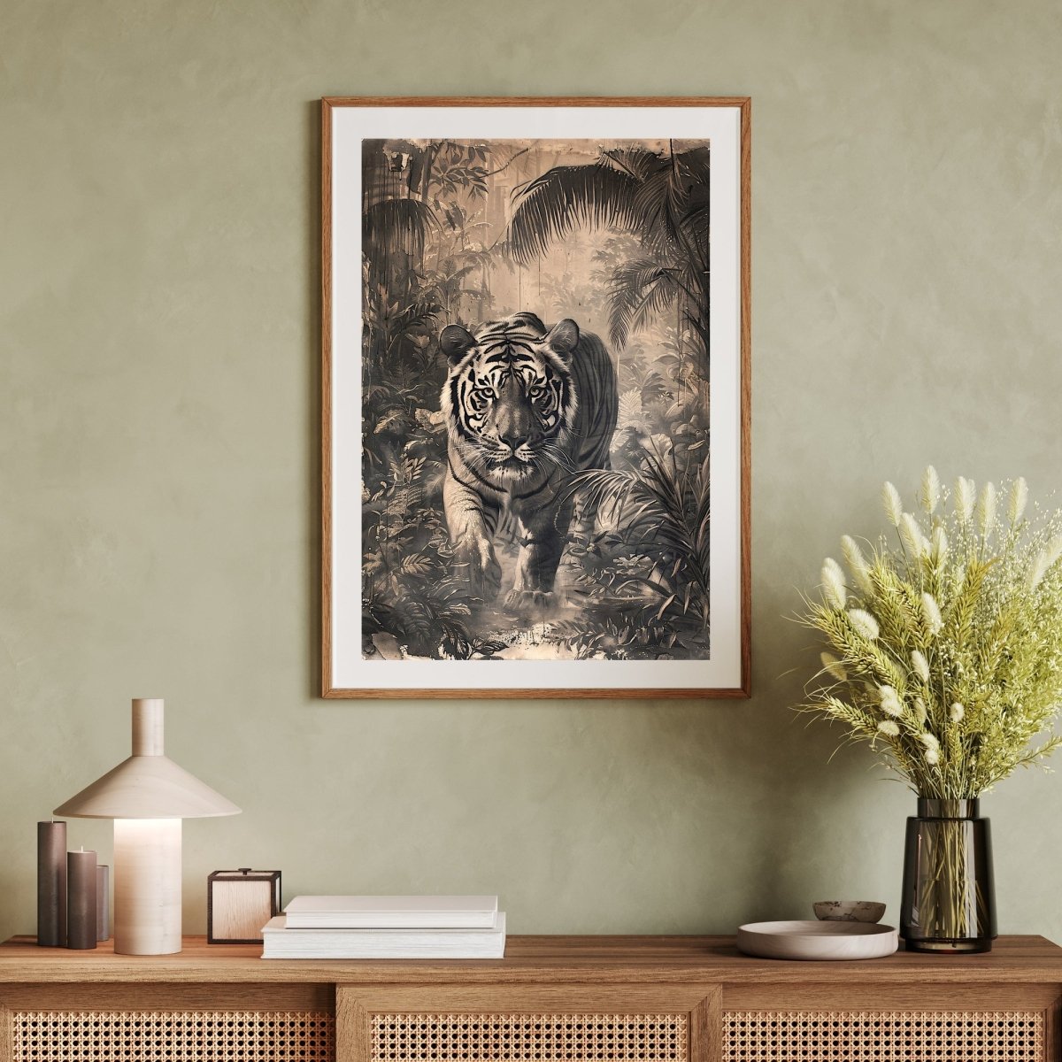 Vintage Tiger in Jungle Wall Art Print - Everything Pixel