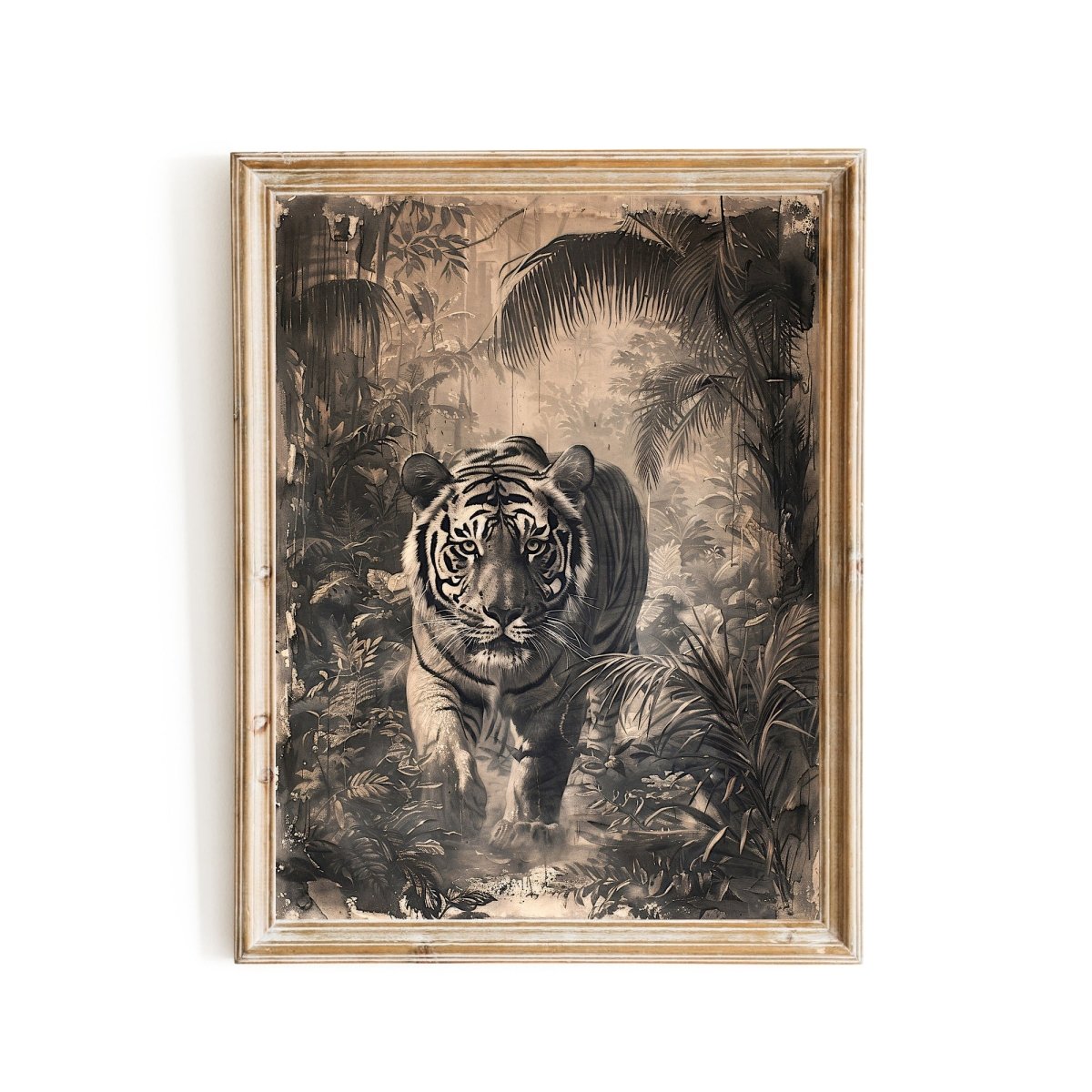 Vintage Tiger in Jungle Wall Art Print - Everything Pixel