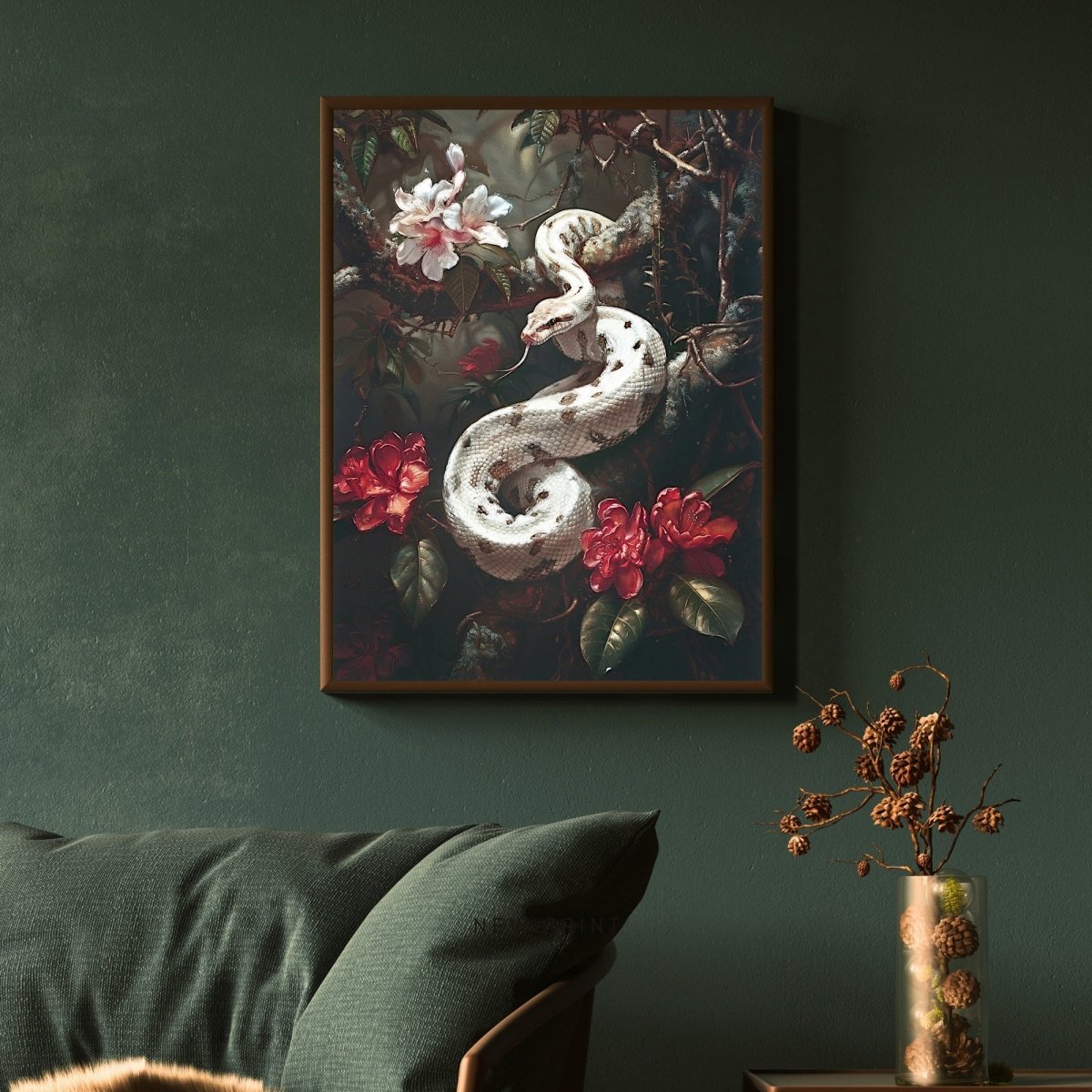 Vintage White Python in Dark Jungle - Gothic Wall Art Print - Everything Pixel
